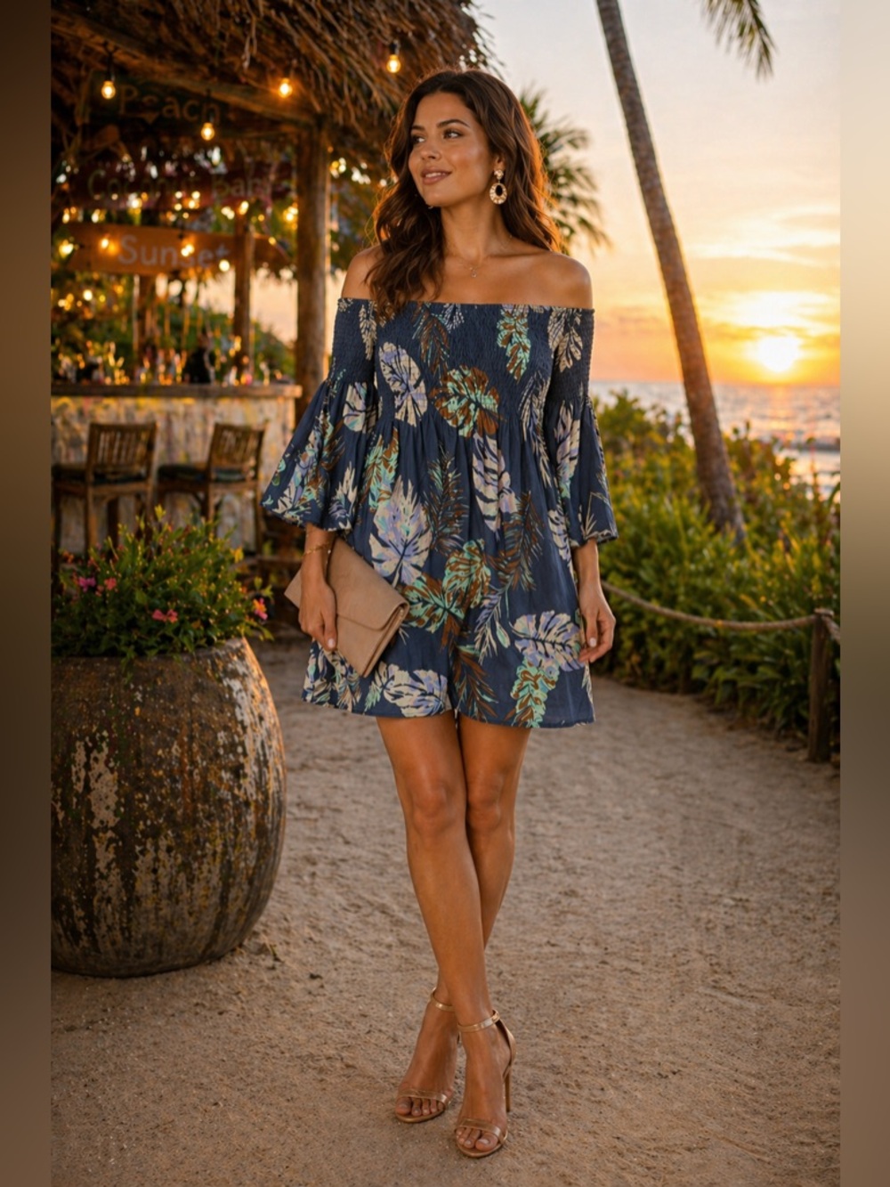 Illa Illa Anthropologie Boho Tropical Smocked Mini Dress L Vacation Resort - Picture 3 of 9